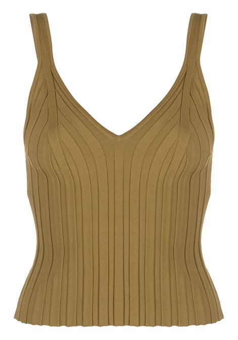 Canotta a costine con scollo a v in beige - donna